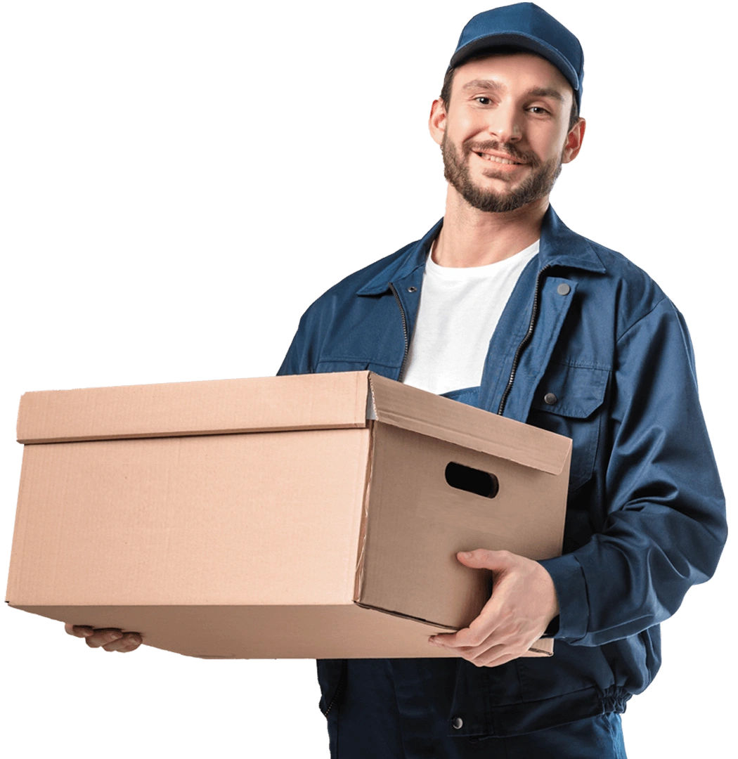 Déménageur France Dem Consulting portant un carton